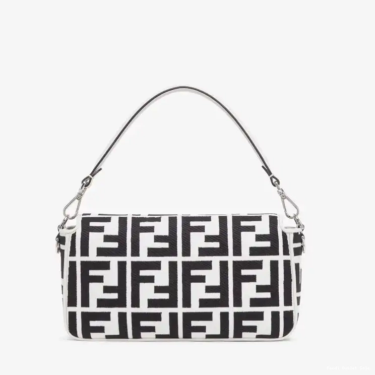 Cheap Bag Medium FF Canvas Fendi Black Motif Baguette In White 0511